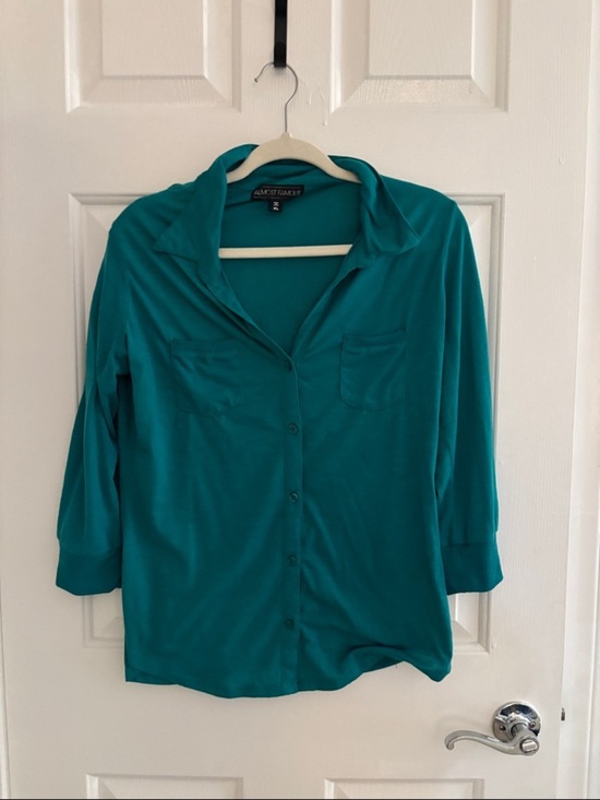 Almost Famous Tops - Almost Famous Teal Green Button-Down Blouse